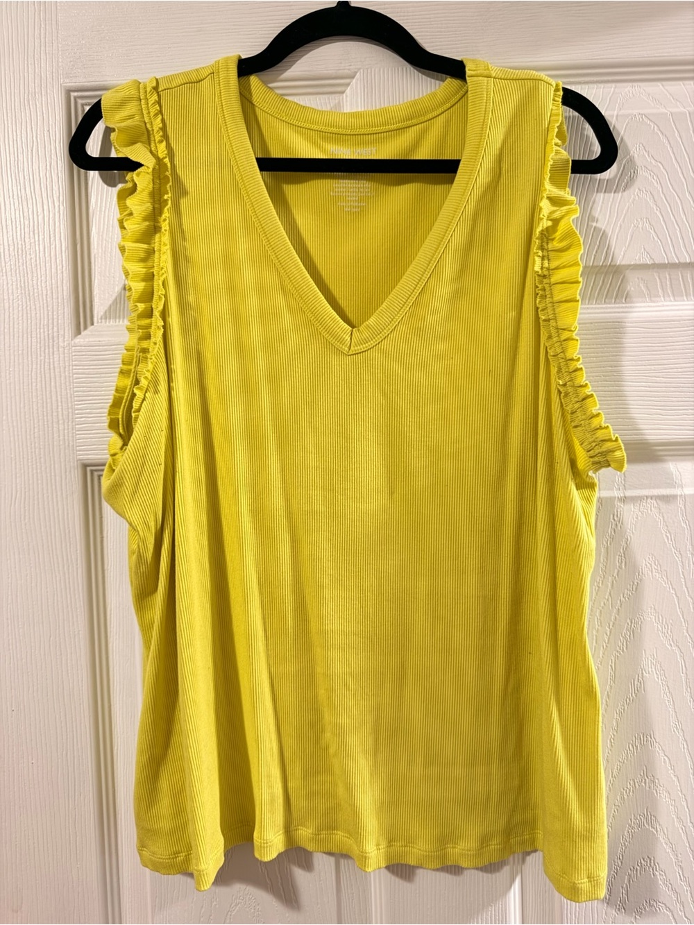 Nine West Bright Yellow V-Neck Tank with Ruffle Trim